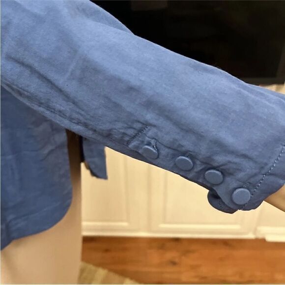 Eileen Fisher NWT Stand Collar Zip Front Organic Linen Blend Jacket Blue Large - Picture 10 of 16